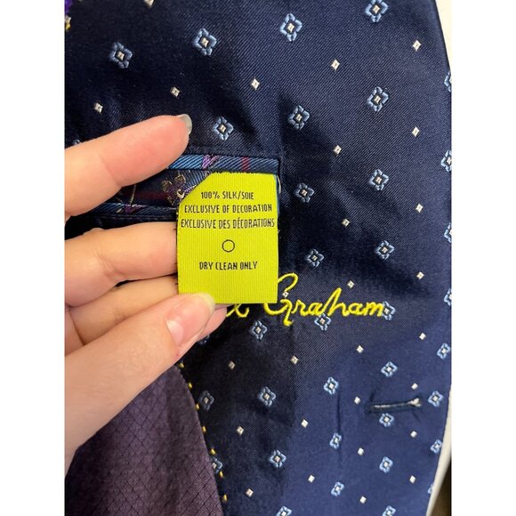 Robert Graham Mens Navy Polka Dot Silk Blazer Jacket Purple Paisley Lining Sz 46 - Picture 5 of 8